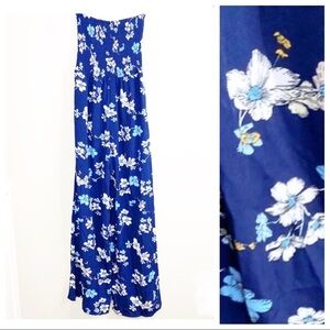 Needlework strapless floral smocked pant jumpsuit